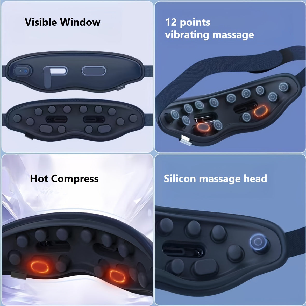 12-Point Eye Massager with Hot Compress & Visual Window(Blue)